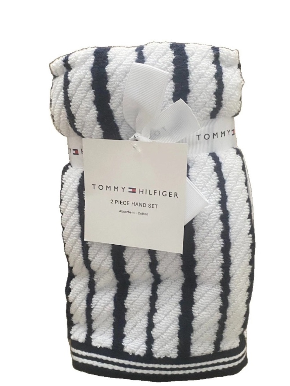 Tommy Hilfiger Hand Towel SET Stripe Blue Towels 2pc 16 X 30 inches